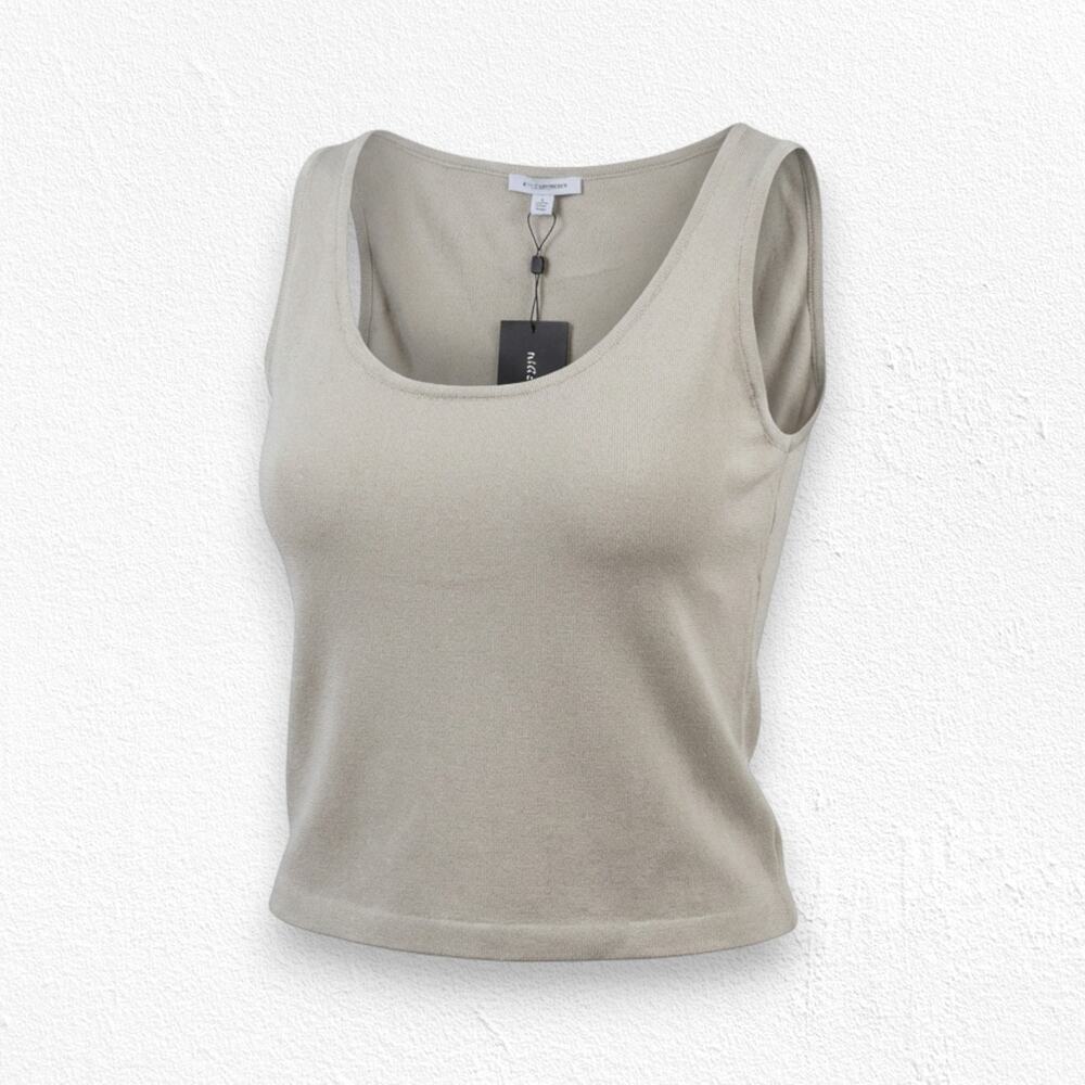 St John Y2K Beige Wool Knit Tank Top USA Made Scoop Neck Size XL NWT
